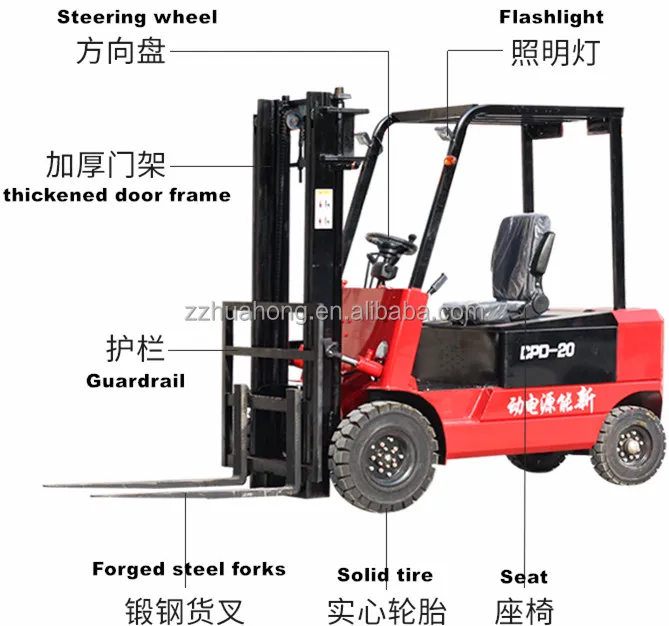 2T electric forklift industrial transport vehicles are used for the transportation of large storage objects