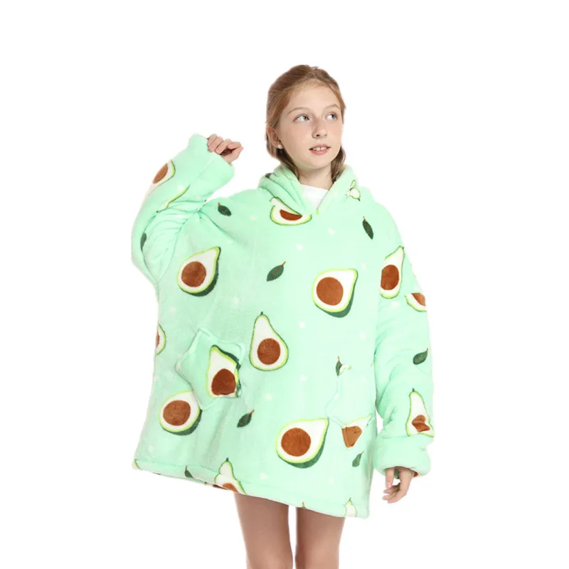 Custom Super Soft Warm Comfy Plush Winter Blanket Hoodie Fleece Sherpa Hooded Adult and Kids Wearable Blankets