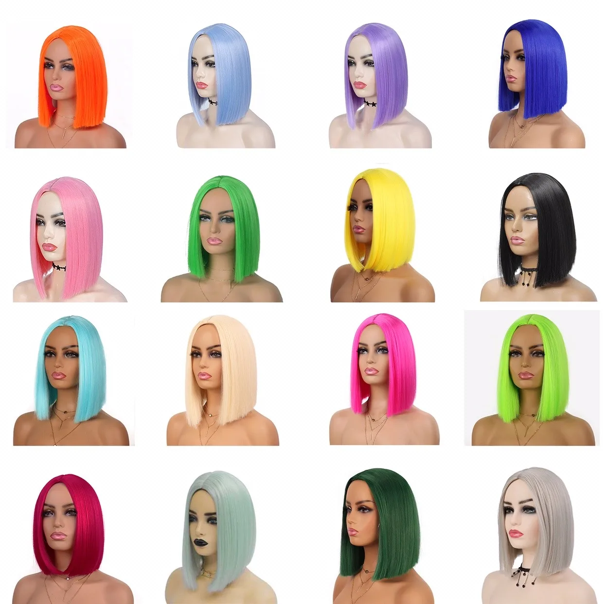 G&T Wig Hot Pink Bob Wig Short Straight Wigs for Women Middle Heat Resistant Synthetic Hair Silky Natural as Real Hair