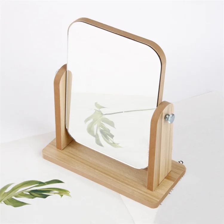 Simple Desktop Solid Wood Makeup Mirror Home Rotatable Dressing Mirroring Office Portable Desktop Mirror