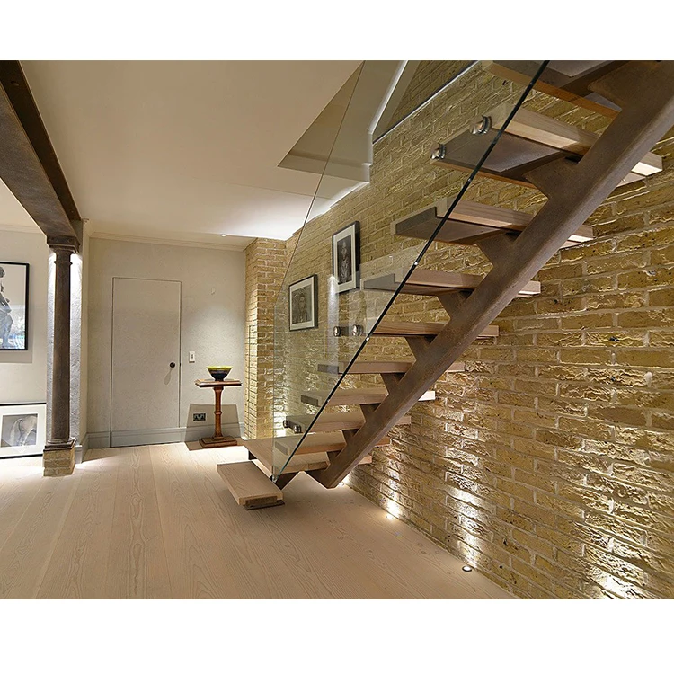 Prefabricated stairs outdoor elegant solid wood staircase with glass railing