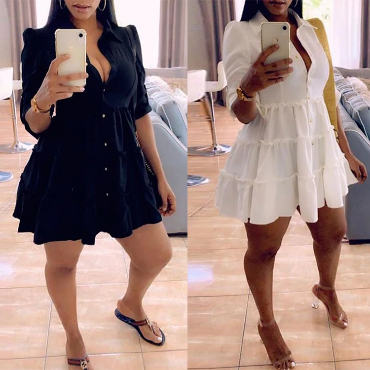 Z36430 New arrivals 2021vintage elegant casual dresses summer dress women Shirt Dress