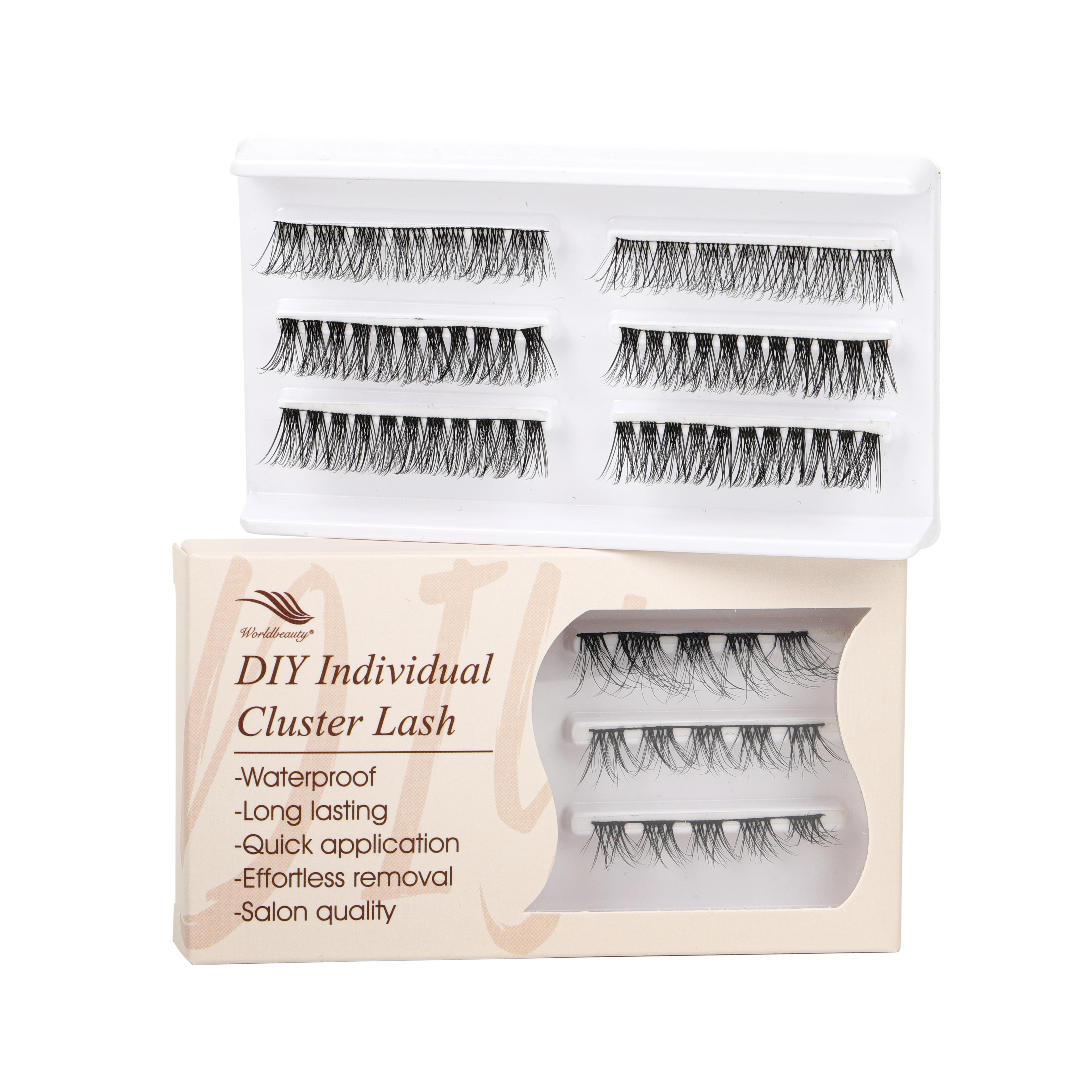 2023 new WorldBeauty pre cut segment glue-based lashes superfine band eyelash with customize package glue bond sealer remover