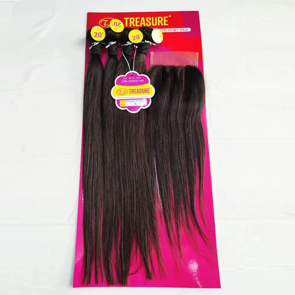 Brazilian Human Hair Bundles and Closure Set Packet Hair With T Part Lace Closure Set Human Hair Extension