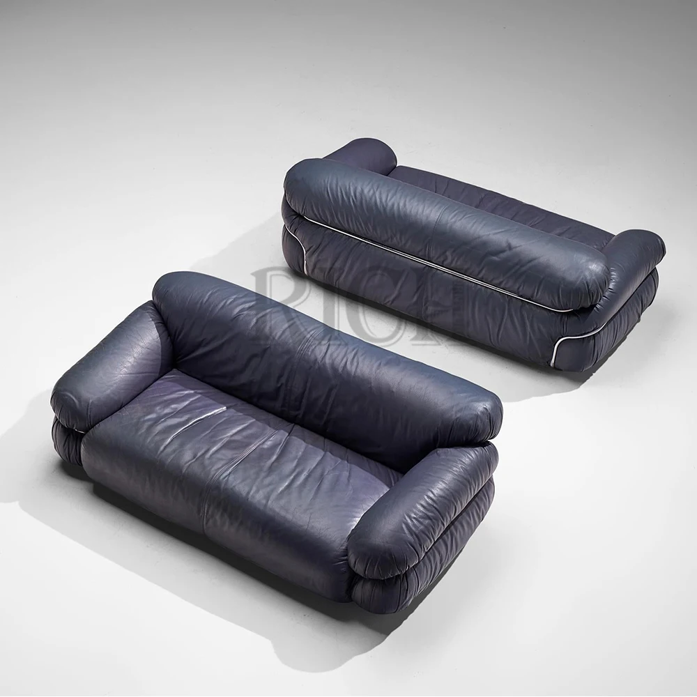 vintage couch living room modern low arm sofa Italy top grain leather large sofa modern brown genuine leather sofa