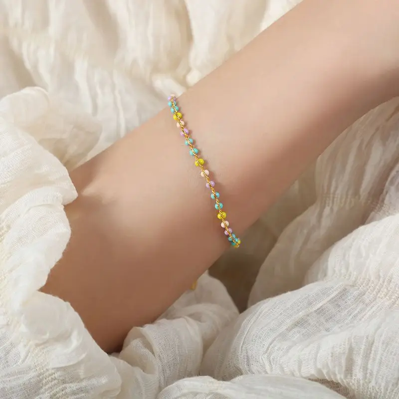 Customize Fine Stainless Steel Jewelry 18K Gold Plated Colorful Seed Bead necklaces bracelets for Girls