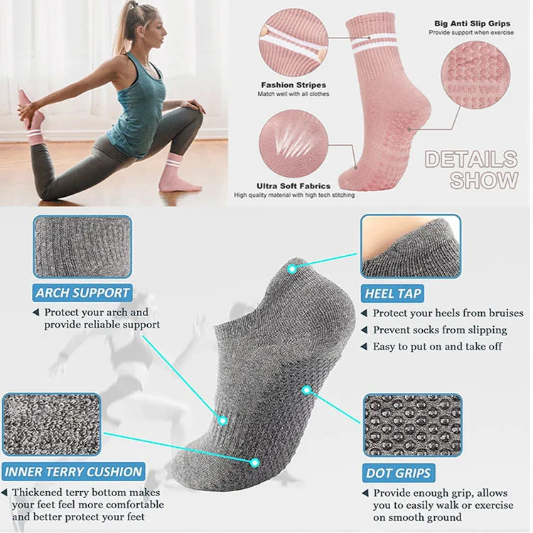 Yilong high quality anti slip logo fuzzy designer compression cotton sport women custom yoga pilates socks with grip