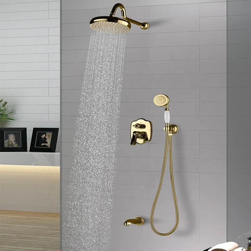 Classic Concealed Mixer Shower Set for Bathroom Brass Shower Set Bath Rose Gold Shower Mixer