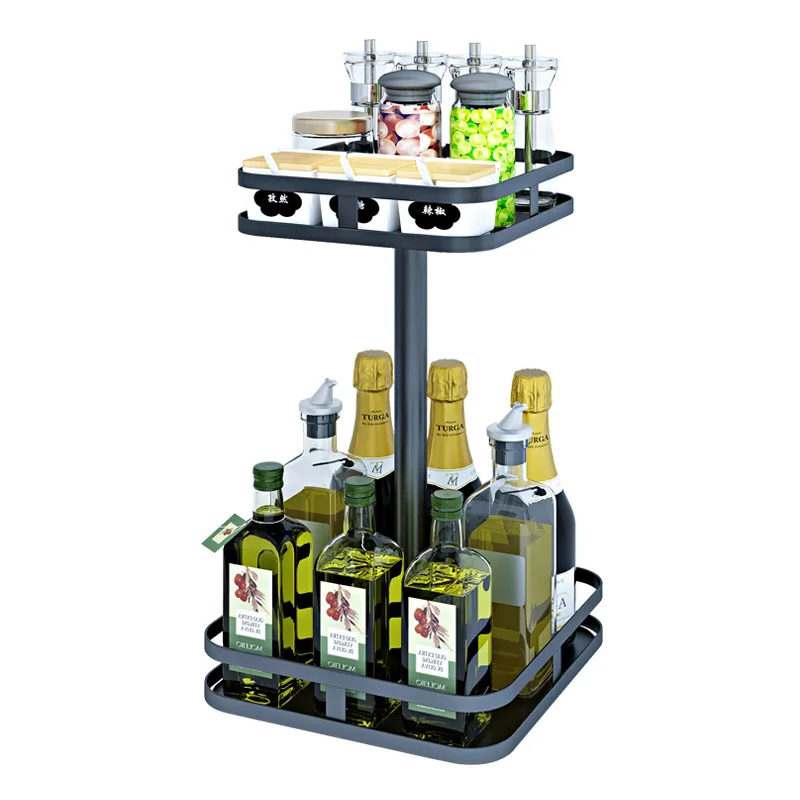 2-tier Square Shape Kitchen Lazy Susan Turntable and Height Adjustable Storage Rack