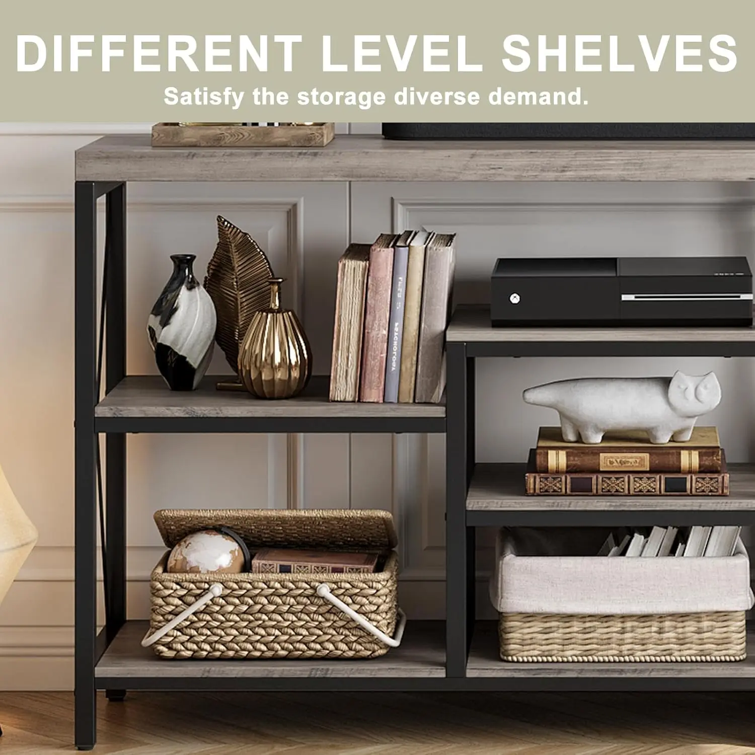 Entryway Hallway Bookshelf Storage Shelves Living Room Couch Industrial Style Grey Narrow Sofa Table Console Tables