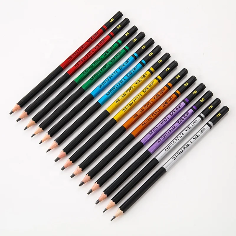 Wood Pencil Custom Logo Art Sketch Pencil With Dipping 2B 3B 4B 5B 6B 7B 8B Graphite Lead Soft Wood Standard Pencil