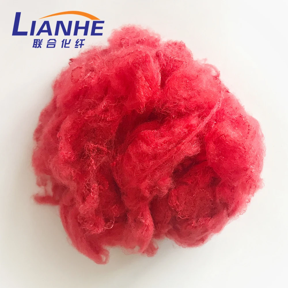 Recycled Dope Dyed Red Color Polyester Staple Fiber 3D 32MM for Fake Fur