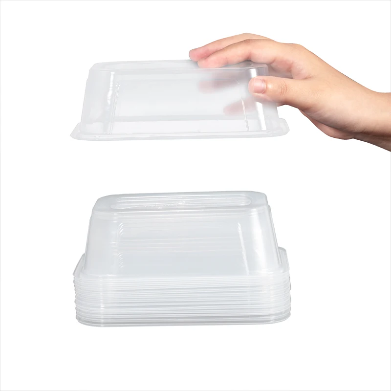 Custom 750ml Square Lunch Box Take Away Food Container Modern Disposable Storage Boxes Clear Rectangular Microwave Plastic FP-4