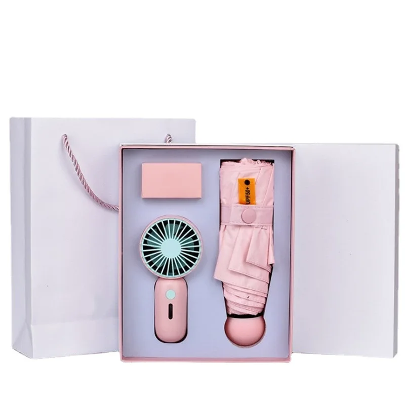 Gadgets 2022 new idea custom logo printing MINI FAN and Umbrella luxury business gifts set for men and women