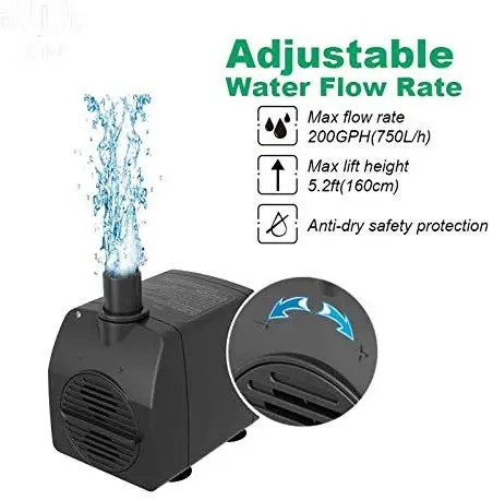 US CUL 530GPH High Lift 45W Water Recycling Multi Function Submersible Aquarium Water Pond Pump