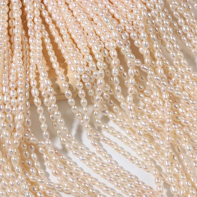 Natural Freshwater Real Pearl 4mm Semi-Finished Product Rice Pearls Strand