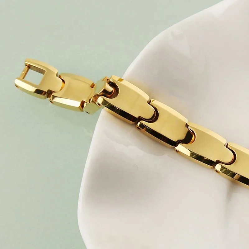 Simple Style Women Men Fashion Jewelry Watch Band Design Black Hematite Gold Plated Tungsten Carbide Steel Bracelet For Couple