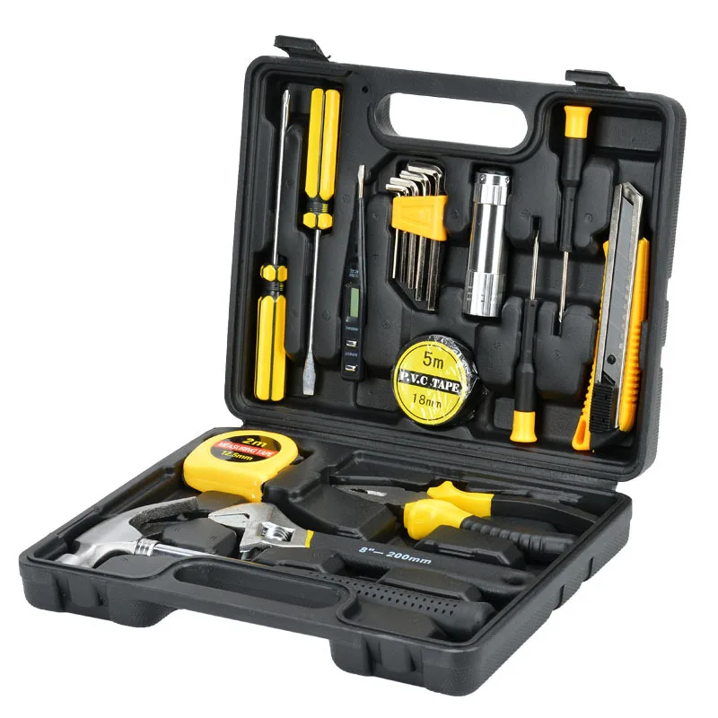 
18 pcs precision screwdriver bits pvc tape electric tester utility knife measure plier hammer wrench hacksaw tools 