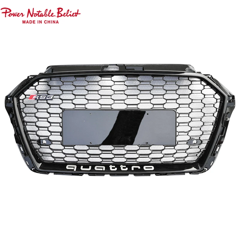 Modified Auto RS3 Grille For AUDI A3 S3 8V.5 2017 2018 2019 No Emblem Grill Front Bumper Mesh Cover Racing Grills