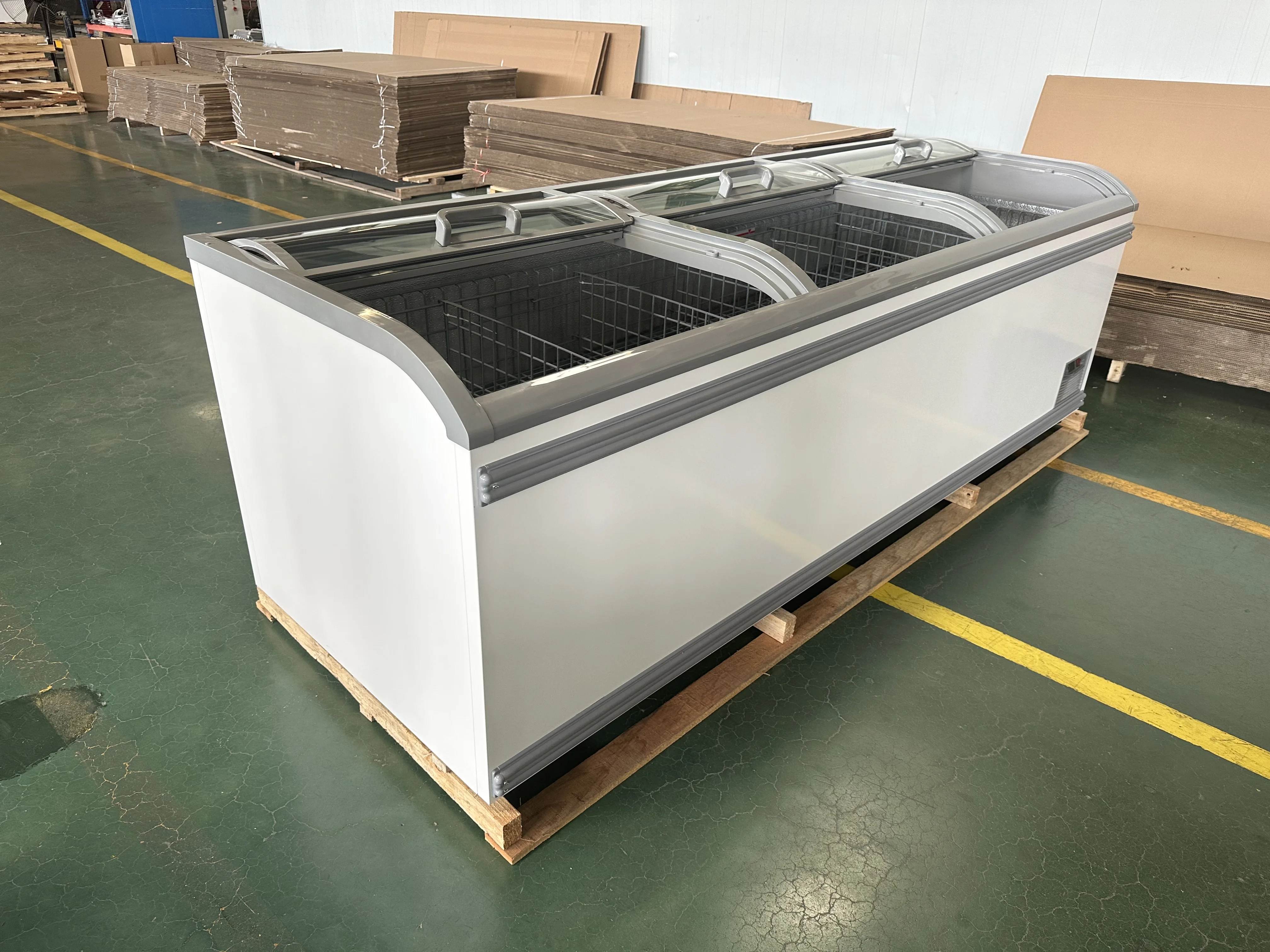 Kenkuhl up and down three glasses sliding double door inverter ice cream  fridge freezer refrigerator supermarket showcases