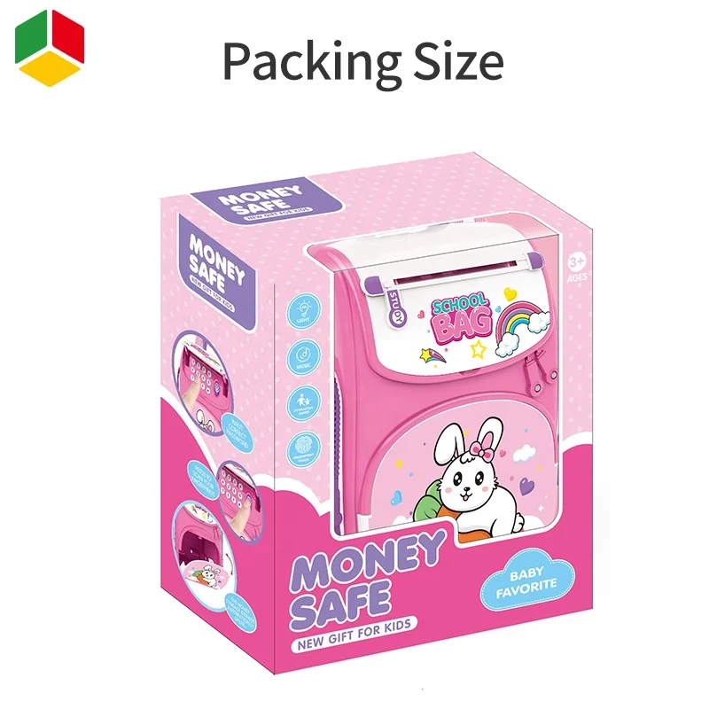 QS Children Schoolbag ATM Deposit Money Simulation Fingerprint Identification Unlock Password Piggy Bank Safe Banking Toys