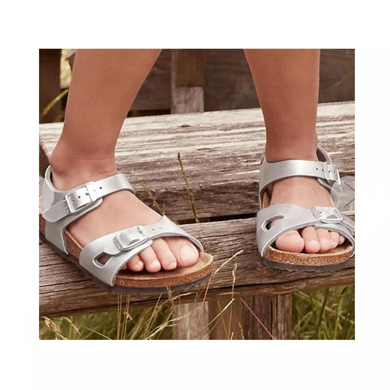 Ali BABA Comfortable Cork Sole Custom High Quality Genuine Leather kids sandals Litter Girl Sandals Shoes
