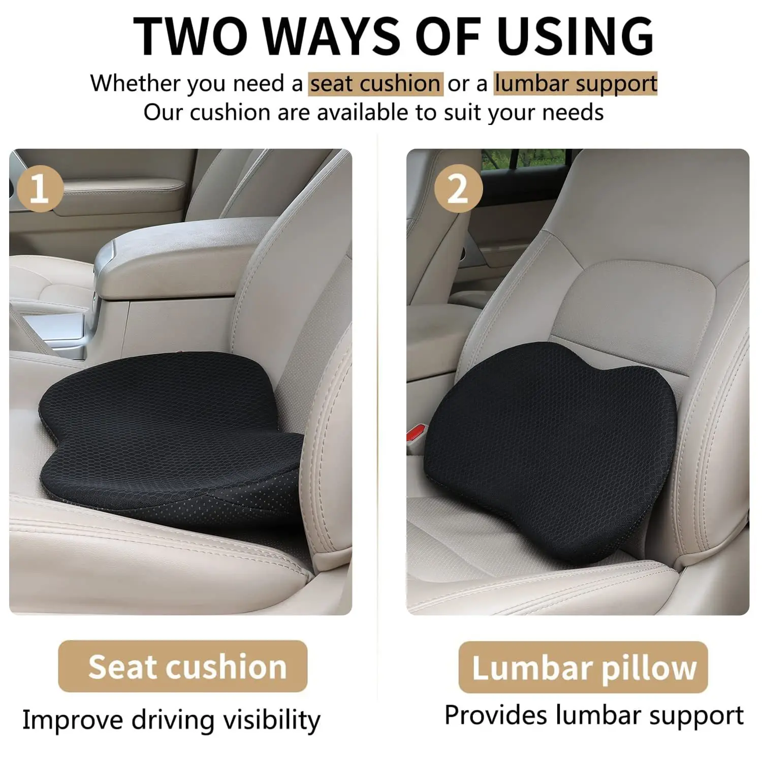 Relieve Sciatica & Lower Back Pain While Driving - 1pc Memory Foam Car Seat Pad lower back Car seat cushion