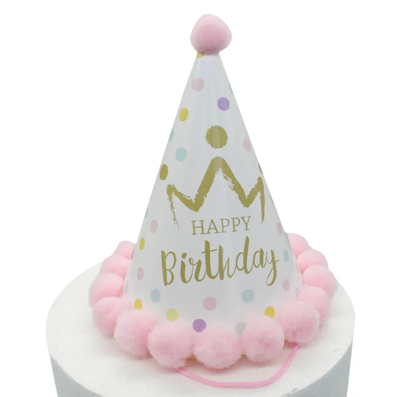Wholesale Pink Blue Happy Birthday Cap Celebrity Party Baby Crown Paper Hats For Boy And Girl