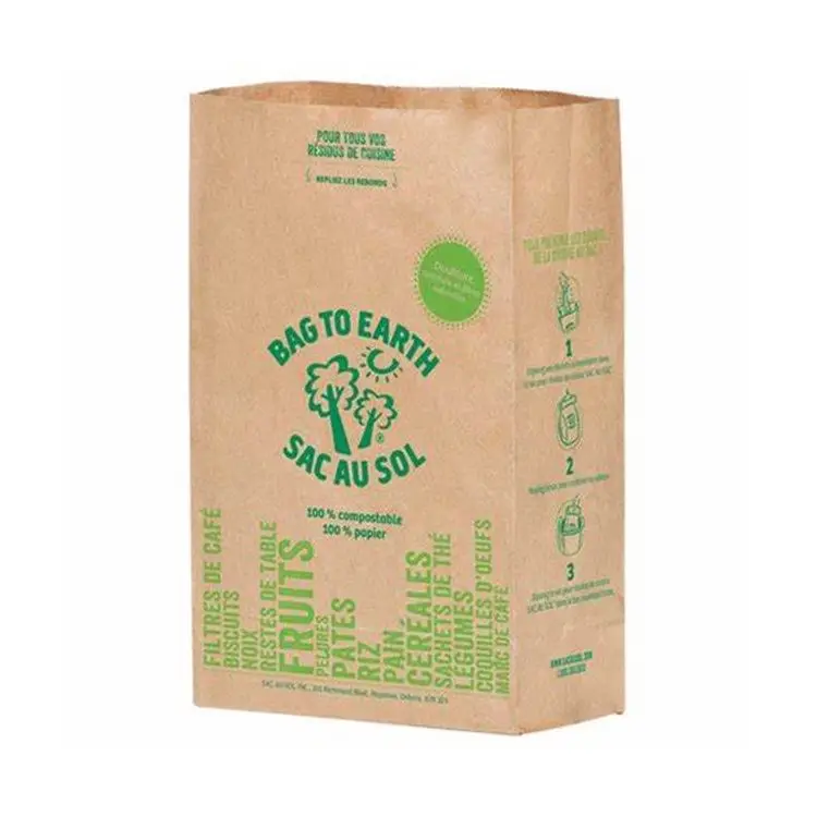 50 Lb Food Waste Disposable Compost Compostable 100% Biodegradable Brown Craft Kraft Waxed Paper Garbage Bags Without Handles