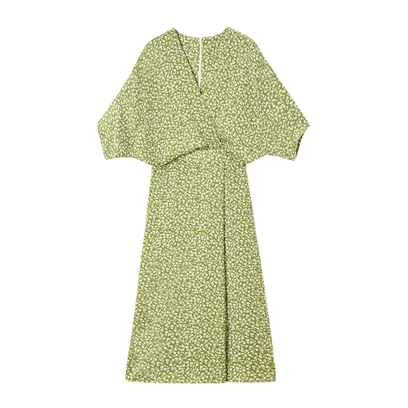 Sunnydaysweety Manufacturers Wholesale V Neck Casual Floral Print Elegant Bat Sleeve Dress