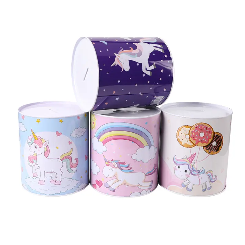 TOPSTHINK Unicorn metal cash money box cylinder large 13.5*15 cm money saving box for kid