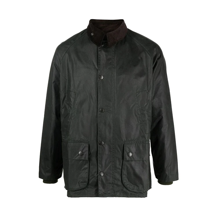 Wholesale mens wax jackets paneled corduroy spread collar flap pockets custom jackets