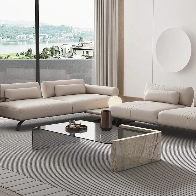 Modern  fancy glass coffee table living room natural stone and glass coffee table