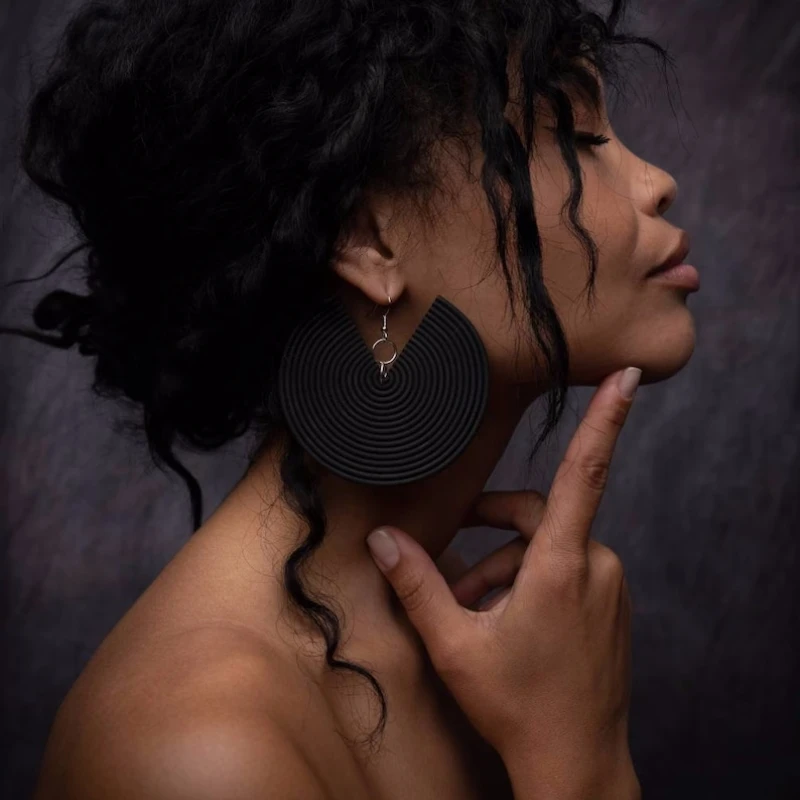 Big Hoop Earrings Matte Black Spiral Circle Large Boho Earring Chunky Oversize Dangle Hook Polymer Clay Jewelry