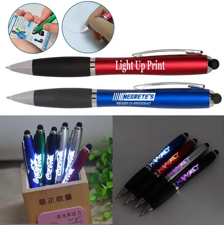 Customized Colored Led Laser Light up Ball ballpoint Pen with Rubber Grip-personalized ink light ball pens custom logo engraved