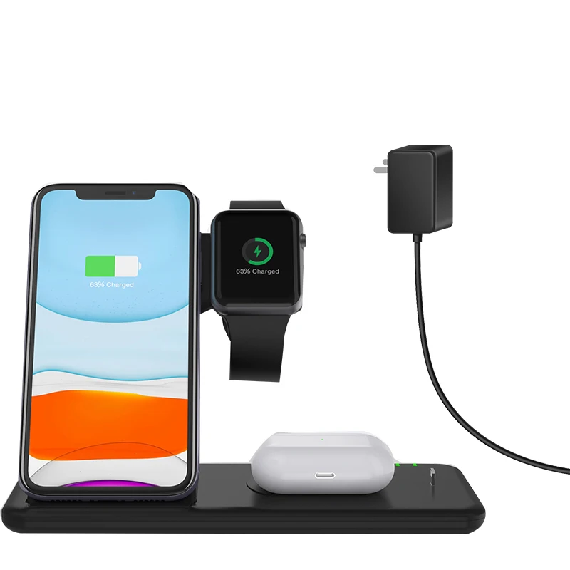 2024 hot selling products Timess 2022 New Design Wholesale Wireless Charger, 4 in 1 Qi-Certified Fast Wireless Charging Station Charger Stand Dock