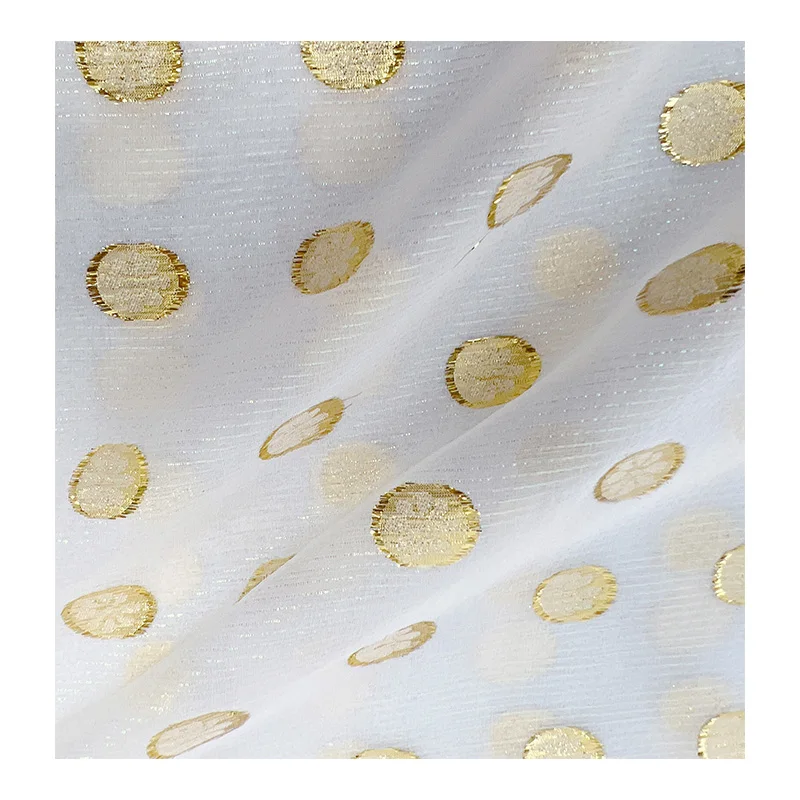 Gauze Circle Jacquard 12MM Jacquard Silk Metallic Fabric For Women Dress