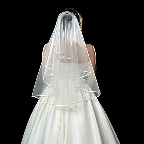 Women Short  Shoulder Length Veil Two-Layer Bridal Veils Ribbon Edge Adult for Women White Pure Lady Party Marriage Wedding Veil