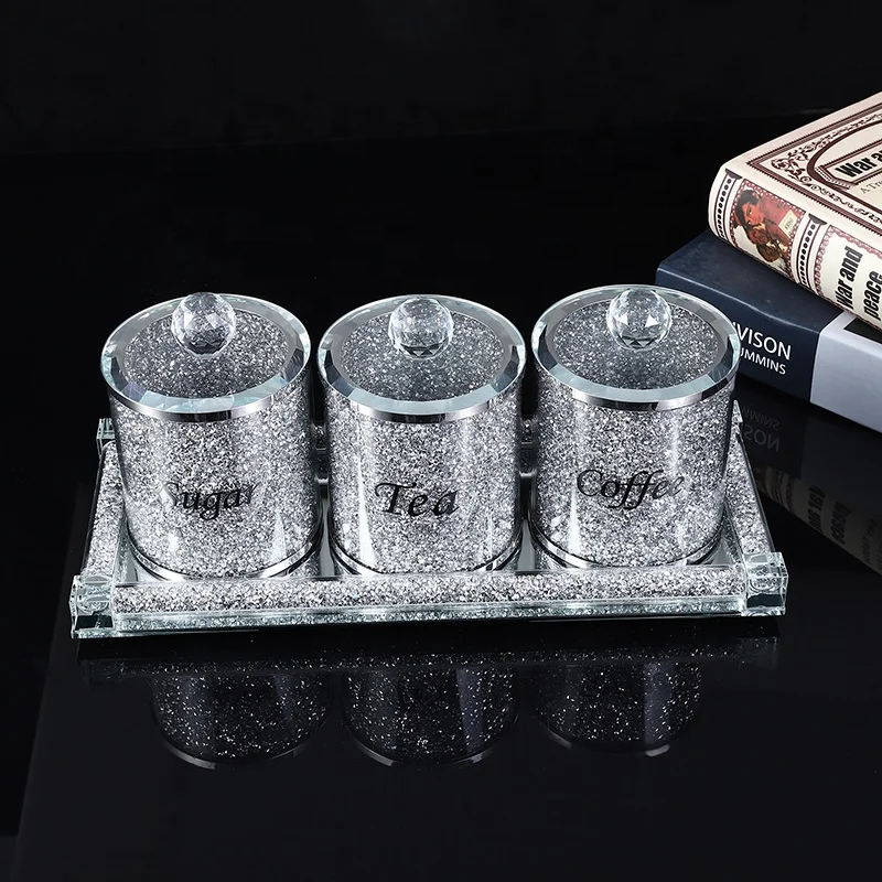 Standard Kitchen Canisters Eco-Friendly Eco-Friendly Low MOQ Glass Candy Jar Crystal Sugar Tea Coffee Set