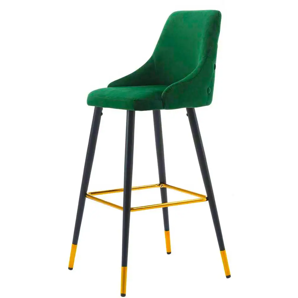 Luxury army green velvet bar stool chair  with back