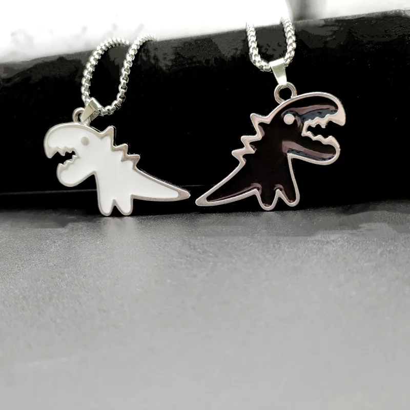 Small Dinosaur Couple Necklace couple Paired Pendants Friends Alloy Neck Chain Hiphop Punk Collar for Men Women necklace