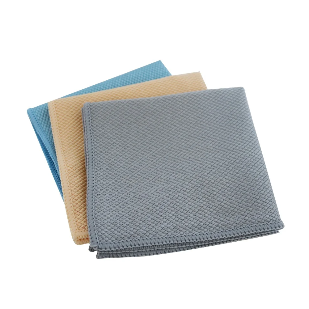 Customized High Absorbent Diamond Microfiber Fish Scale Glass Window Cleaning Cloths For Kitchen Dish Mirror Screen Car