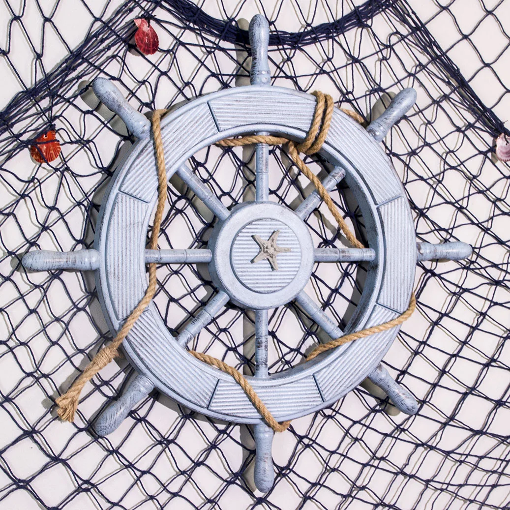 Home Wall Decorative Beach Style With Shipwheel Starfish Lifering Fish Netting Sets