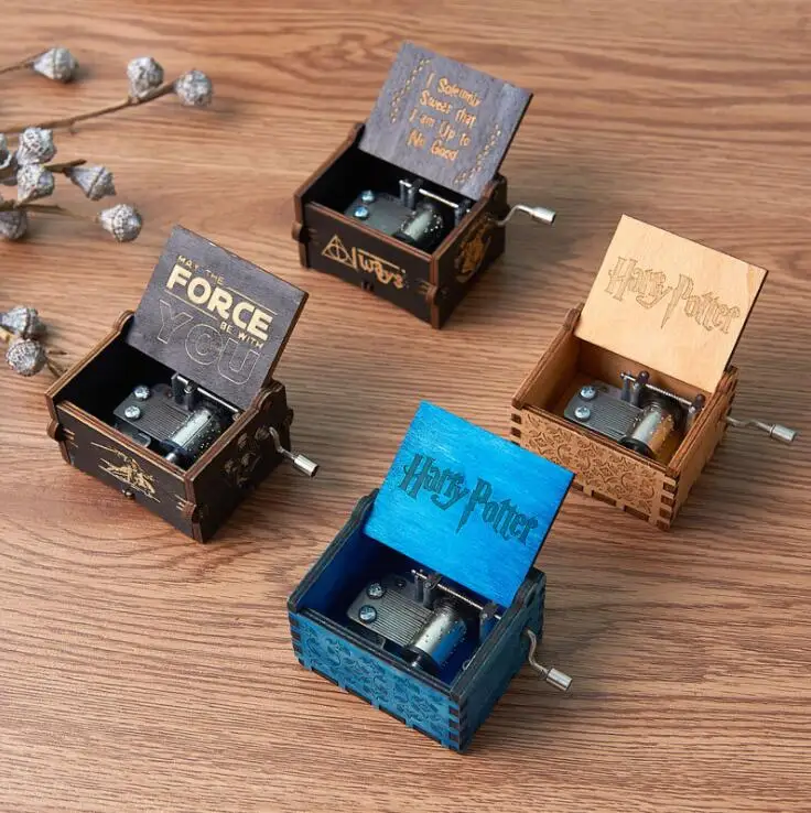 Hot Sale Black Color Hand Crank Mini Custom Diy Wooden Music Box