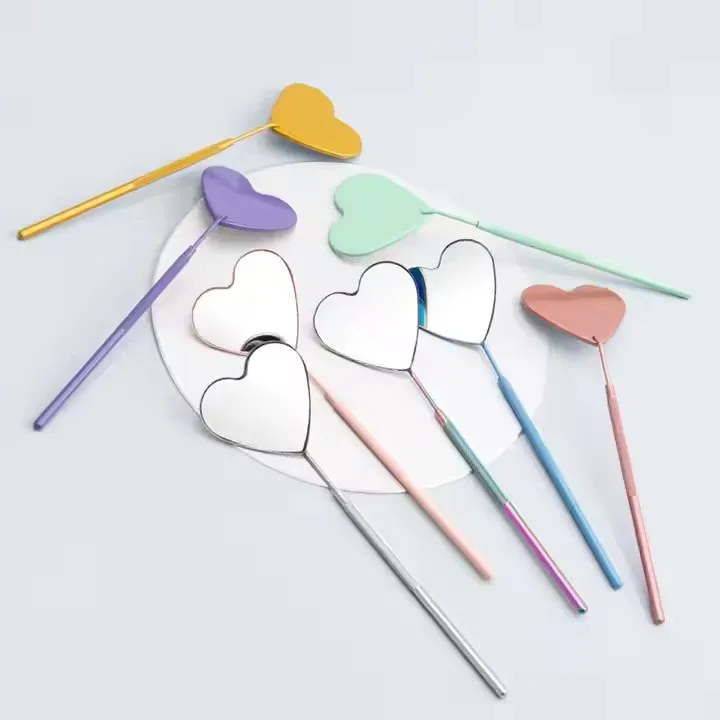 Wholesale Handheld Makeup Mirror High-definition Beauty Salon Handle Mirror Portable Carry-on Make-up Heart-shaped Small Mirror