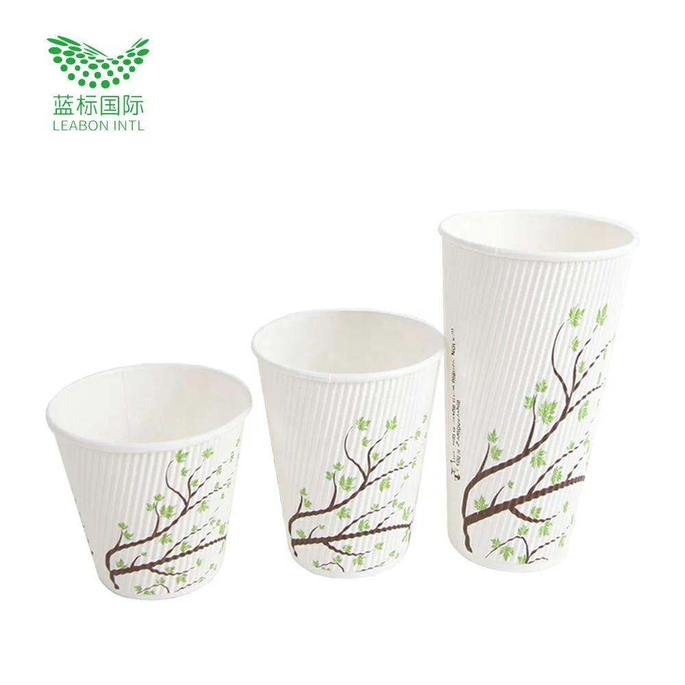 China online  wholesale paper pulp cheap 16oz ripple wall coffee tea paper cup recyclable material with lid