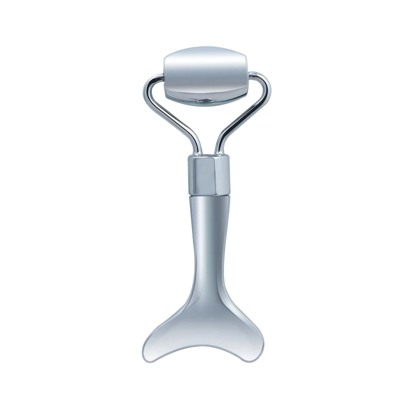 Single Head Jade Roller Metal Gua Sha Skin Tightening Face Massager with Rose Quartz Stone