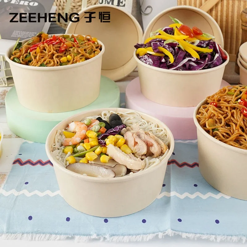 Eco friendly disposable bamboo pulp fiber paper bowls packaging for hot soup with lids