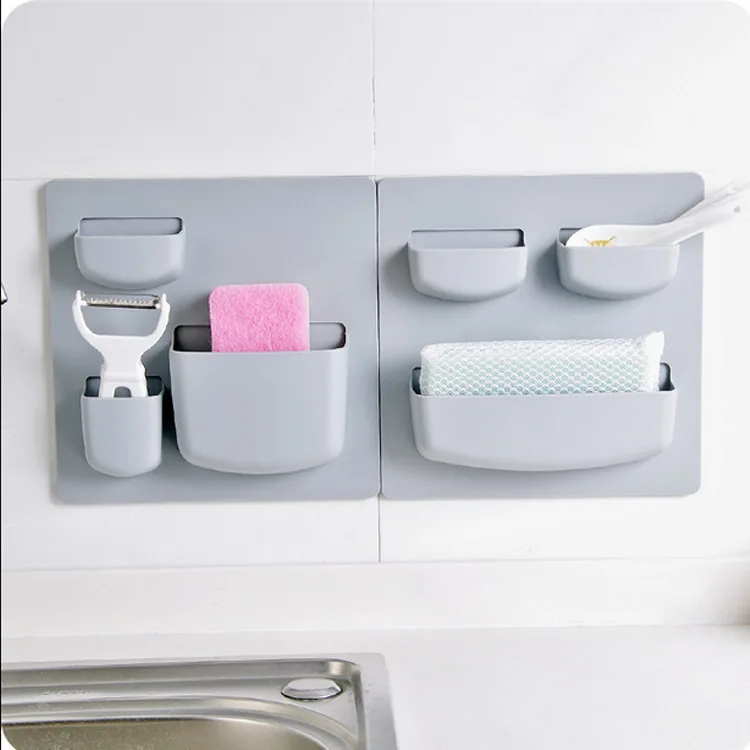 Minimum order of 5 pieces punch-free household self-adhesive storage shelf 4-tier kitchen plastic storage rack
