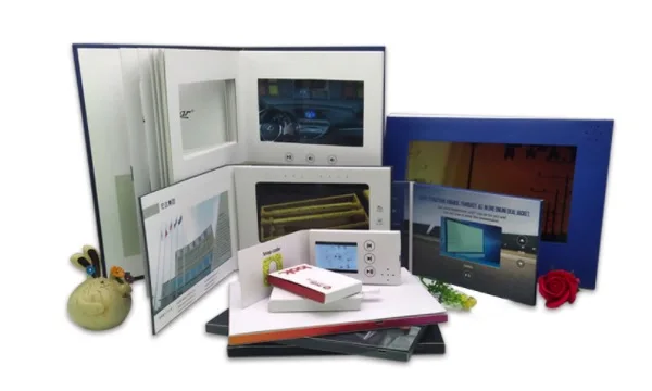 Linen Hardcover ips digital 7 10 inch custom brochure, softcover lcd screen video book